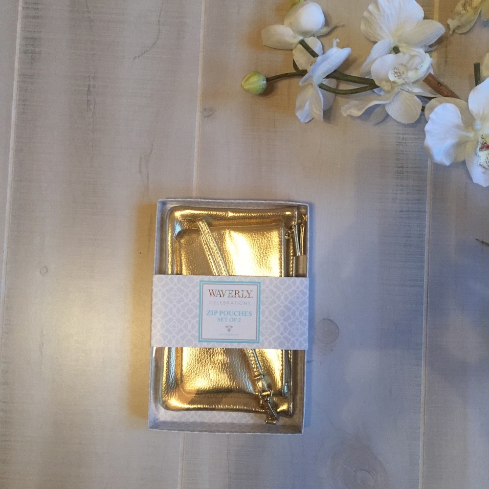 NWT Gold Zipper Pouches- Set of 2
